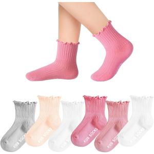 Witwot 6 Pairs Baby Girl Ruffle Crew Socks Toddler Girls Dress Sock Cotton | Size 6M - 7Y