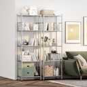 Sakugi Storage Shelves - Set of 2, 5-Tier Metal Shelf Organizer, Space-Saving Garage Shelving with Leveling Feet, Standing Shelves Organizer for Kitchen, Laundry, Pantry (18.4"x12.6"x57.4", Silver)