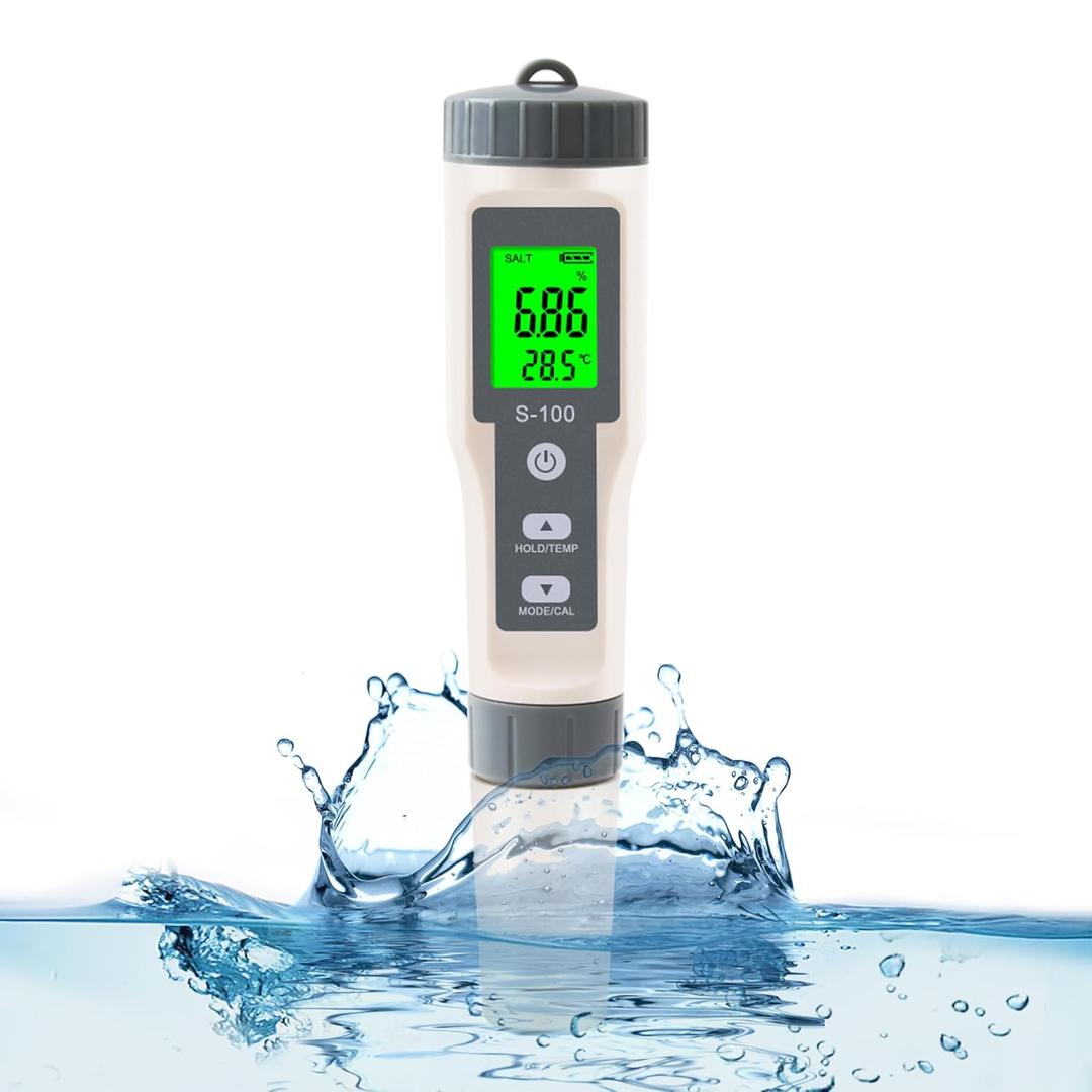 TDS Meter,4 in 1 Water Tester TDS/Salt/Temp/EC Meter,High Accuracy TDS Meter Digital Water Tester with LCD Backlit,Pool Testing Kit Salinity Tester EC Meter for hydroponics, Wine, Pool and Aquariums