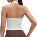 SUUKSESS Women Padded Halter Sports Bra Backless Longline Workout Crop Tank Tops (White, L)
