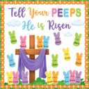 Easter Bulletin Board Decorations Set, Tell Your Peeps He is Risen Cross Easter Christian Bulletin, 80 Pieces Thick Cardstock Sunday School Classroom Church Chalkboard Decoration