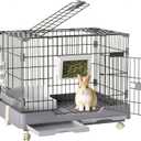 Deluxe Rabbit Cage with Trays & Wheels Large Space Bunny Cage Indoor Gray (34.64"L x 22.44"W x 25.6"H)
