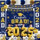 Graduation Decorations Class of 2025, Blue and Gold Graduation Decorations with Congrats Grad Backdrop, Class of 2025 Banner,Porch Sign, Balloons, Foil Number 2025 for Graduation Party Supplies