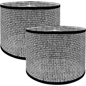Antrader Lamp Shade Black Rattan Lampshades for Table & Floor Lamp, 13" Top x 13" Bottom x 10" High Lampshade Replacement, Easy to Assemble, Modern Drum Lamp Shades - Set of 2