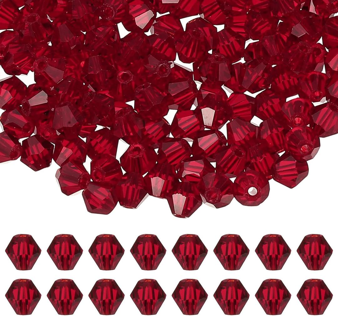 PATIKIL 3mm Bicone Crystal Beads, 600 Pcs Glass Faceted Bicone Beads Loose Spacer Bead for Jewelry Making Bracelet Necklace Earrings Wind Chimes Craft, Red