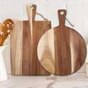Hsei 2 Pcs Acacia Wood Cutting Board with Handle Wooden Charcuterie Board Large Paddle Carving Chopping Set Butter Serving Tray for Cheese Meat Fruit Pizza Bread Baking(Classic Handle)
