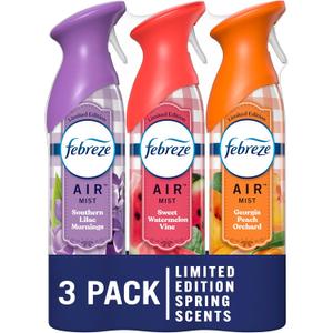 Febreze Air Mist Air Freshener Spray, Odor-Fighting Room Spray for Home, Bathroom and Kitchen, Aerosol Can, Southern Lilac Mornings, Georgia Peach Orchard, Sweet Watermelon Vine Scent, 8.8oz, 3 Count