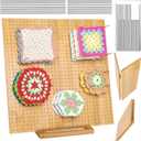 15.4" Foldable Crochet Blocking Board, Upgrade Large Blocking Board Crocheting with 30 Pcs Pins, Granny Square Blocking Boards Crochet Projects, Wooden Knitting Blocking Board for Blocking Crochet