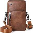 Bluome Small Crossbody Phone Purse for Women PU Leather Crossbody Handbag Wallets Shoulder Travel Bag with Headphone Jack (Brown)
