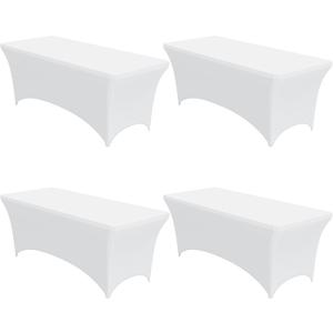 4-Pack White Spandex Tablecloths  72"x30"x30" Stretch Fitted Table Covers for 6ft Rectangle Folding Tables, Wrinkle-Resistant Tablecloth for Wedding, Banquet & Outdoor Events