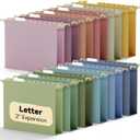 Plastic Extra Capacity Hanging File Folder Letter Size,Heavy Duty 2" Expandable File Folder with Tabs,Reinforced Job File Cabinet Folders,12 Pack Pastel Hang Folder for File Box Drawers Frame