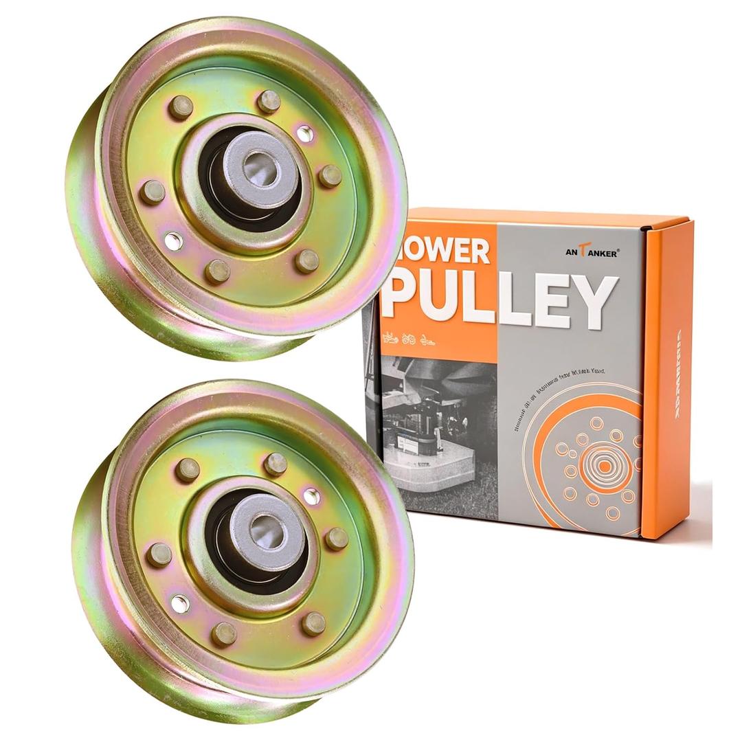 Antanekr 173437 532173437 Flat Idler Pulley for Craftsman Lawn Mower Tractor, Mower Pulley Fits Husqvarna Poulan 42 44 Deck Replace 131494 532131494 173438 165888 LT16542 LT18452 LTH1342, 2 Pack