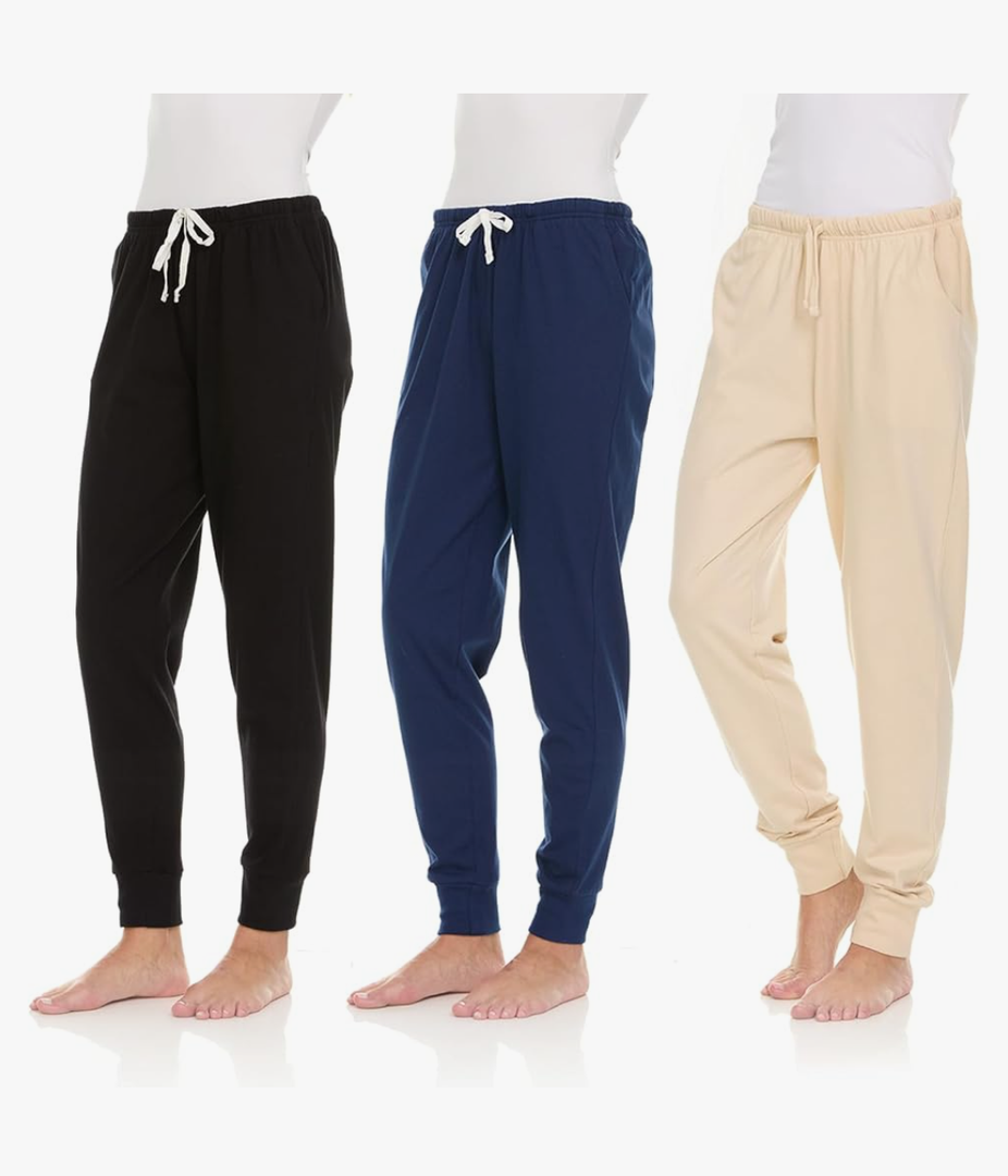 Essential Elements 3 Pack: Womens Cotton Joggers - 100% Cotton Lounge Athletic Casual Sleep Casual Pajama PJ Pants Sweatpants, XL
