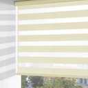 ChrisDowa Cordless Zebra Blinds for Windows, Dual Layer Free-Stop Light Filtering Window Roller Shades, Pull Down Privacy Zebra Shades for Home, Office, Bedroom, Door (58" W x 72" H, Beige)
