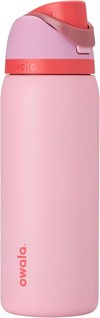 Owala FreeSip Insulated Stainless Steel Water Bottle with Straw for Sports and Travel, BPA-Free Sports Water Bottle, 32 oz, Pink, Angel Food Cake
