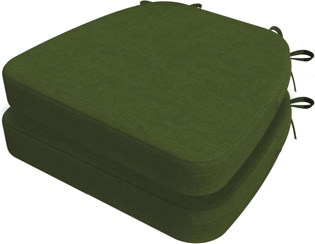 AAAAAcessories D-Shaped Chair Cushions, 2" Thick Dining Chair Pads with Ties and Removable, Machine-Washable Cover, 17" x 16", Set of 2, Dark Olive Green AAAAAcessories D-Shaped Chair Cushions, 2" Thick Dining Chair Pads with Ties and Removable, Machine-Washable Cover, 17" x 16", Set of 2, Dark Olive Green