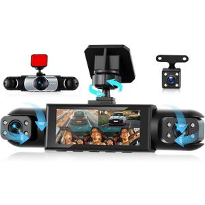 4 Channel 360° Dash Camera Front and Rear Inside Left Right, 3.16 Inch Dash Cam for Cars, Built-in Night Vision, Sensitive Motion Detection 24/7 Recording Parking Mode Monitor Reversing Help