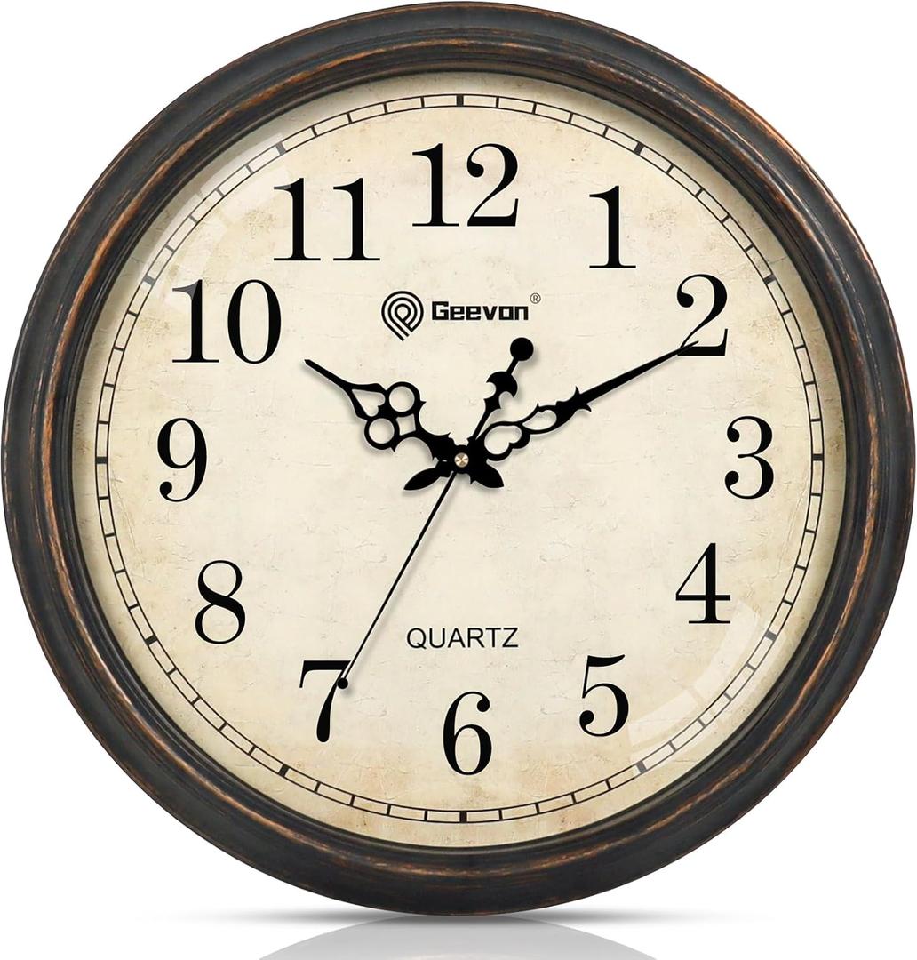 Geevon Vintage Wall Clock, Silent 18" Non Ticking Retro Round Clock Quartz Decorative Battery Operated Wall Clock for Kitchen, Office, Bedroom, Living Room, Classroom, Decor