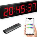 15.2" Large Digital Wall Clock, Customizable RGB Color, App and Remote Control, 6-Digit LED Clock with Seconds, Alarm, Countdown, Stopwatch, Timer Clock for Home Gym Living Room Office Garage Decor