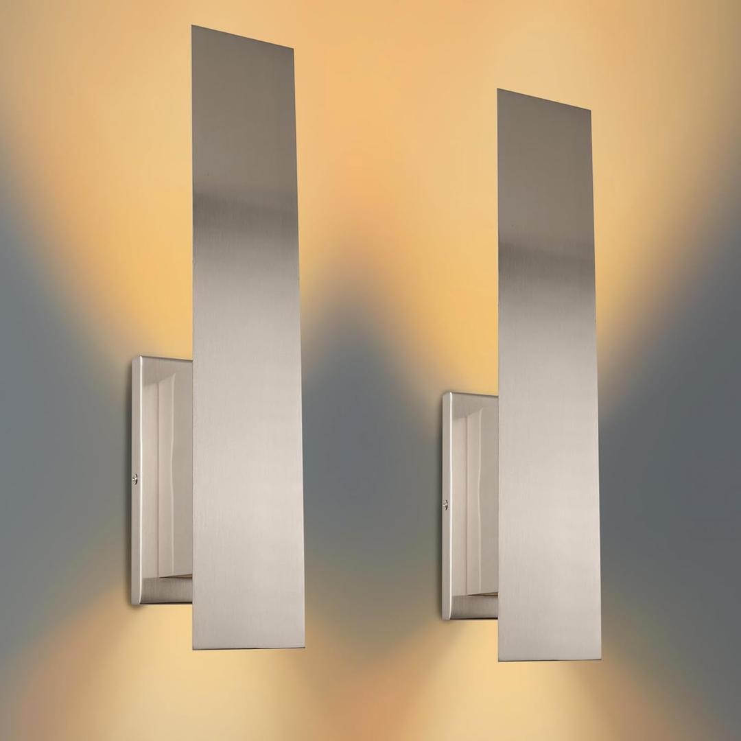 Edwarmlux Indoor Wall Sconces, Modern Wall Lights, Up and Down Wall Mount Light, Dimmable Hardwired Wall Light for Bedroom, Living Room, Hallway, GU10 Bulbs Excluded, 2 Pack (Brushed Nickel)