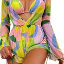 ODASDO Women's Sexy 3 Piece Swimsuits Halter Triangle Bikini Sets with Long Sleeve Mesh Cover Ups Romper Bathing Suits (S)