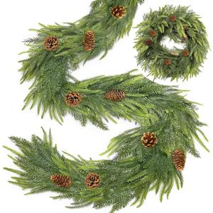 Extra Thick & Lush - 6 Ft by 12 Inch Christmas Garland Real Touch Norfolk Pine Garland with Pinecones Cypress Cedar Garland Artificial Realistic Soft Thickness Greenery Garlands for Home Mantle Table