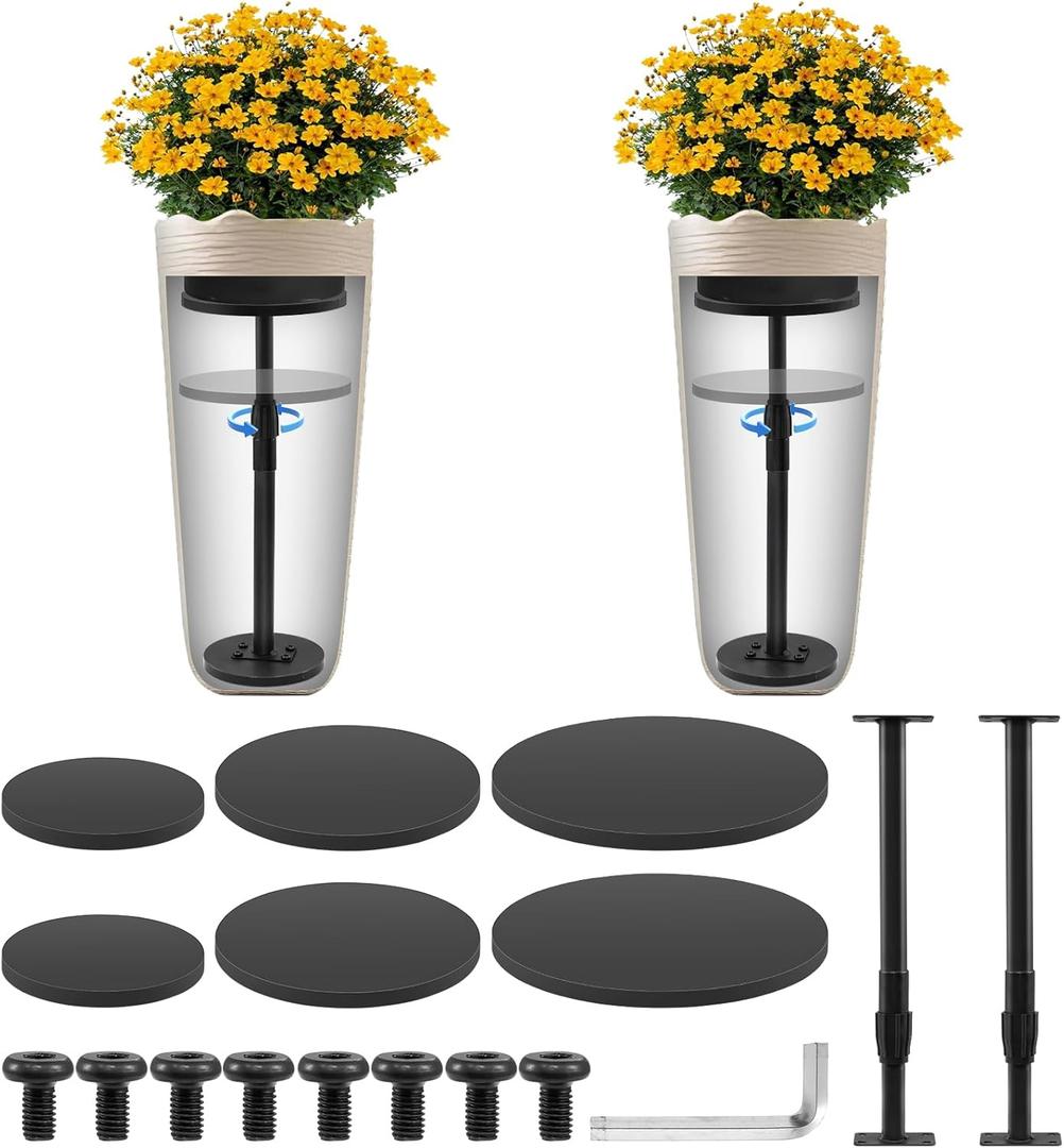 2 Pcs Adjustable Height Planter Inserts for Large Pots, 12-21" Rise Wooden Planter Fillers Risers for Inside Pots, Planter Lift Insert for Tall Square Round Taper Planter - 6" 8" 10" Base or Top