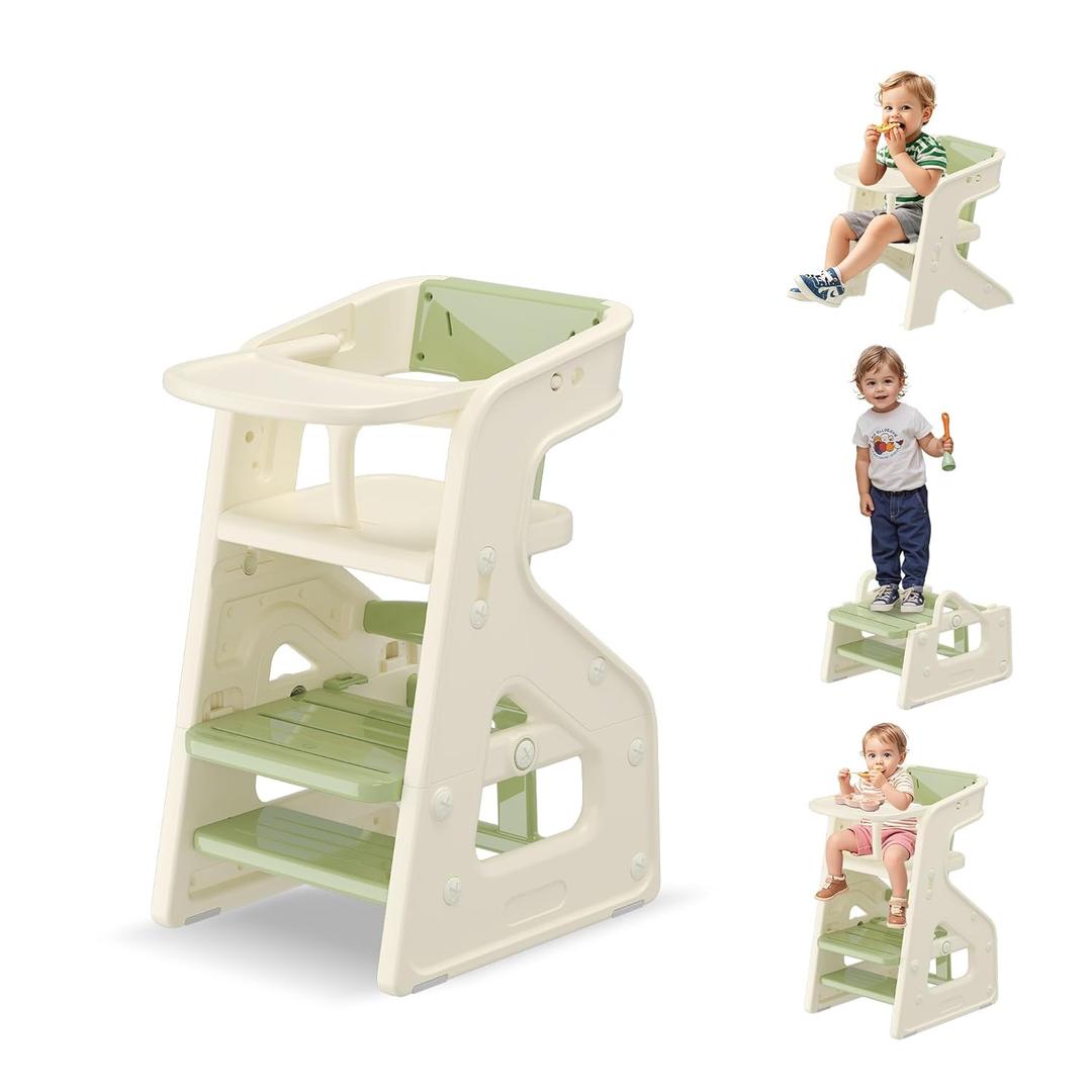 3-in-1 High Chair for Babies Kids Convertible HighChair Toddlers Adjustable Height Kitchen Step Stool for Sink Kids Chair Removable Tray Ideal for Dining Kitchen and Bathroom Use, Green