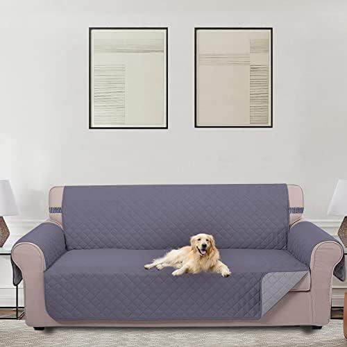 U-NICE HOME Reversible Sofa Cover Washable Couch Cover for Dogs with Elastic Straps Water Repellent Furniture Protector Couch Cover for 3 Cushion Couch Sofa Pet Friendly (Sofa, Dark Grey/Light Grey)