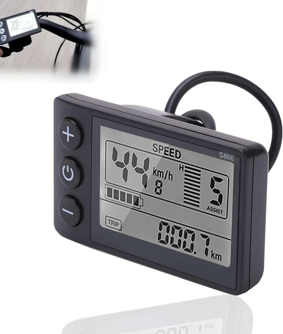 S866 Electric Bicycle LCD Display Meter, 24V 36V 48V E-Bike Display Meter Control Panel with Waterproof Plug UART Communication Protocol