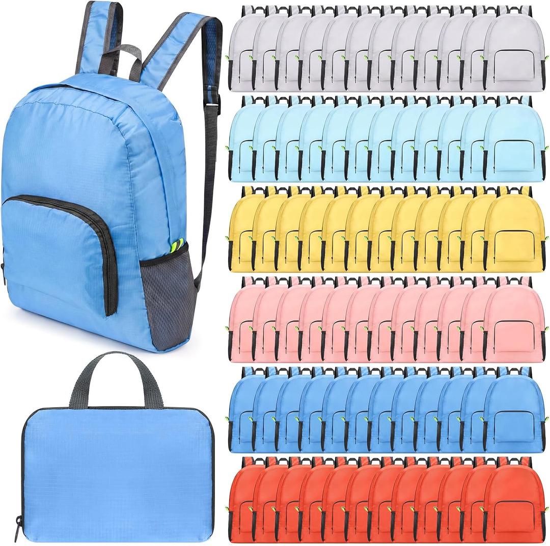 Jexine 72 Pcs Backpack Bulk 17 Inch Foldable Backpack Assorted Color Back Pack Book Bags for Outdoor Travel Zippered(6 Classic Color)