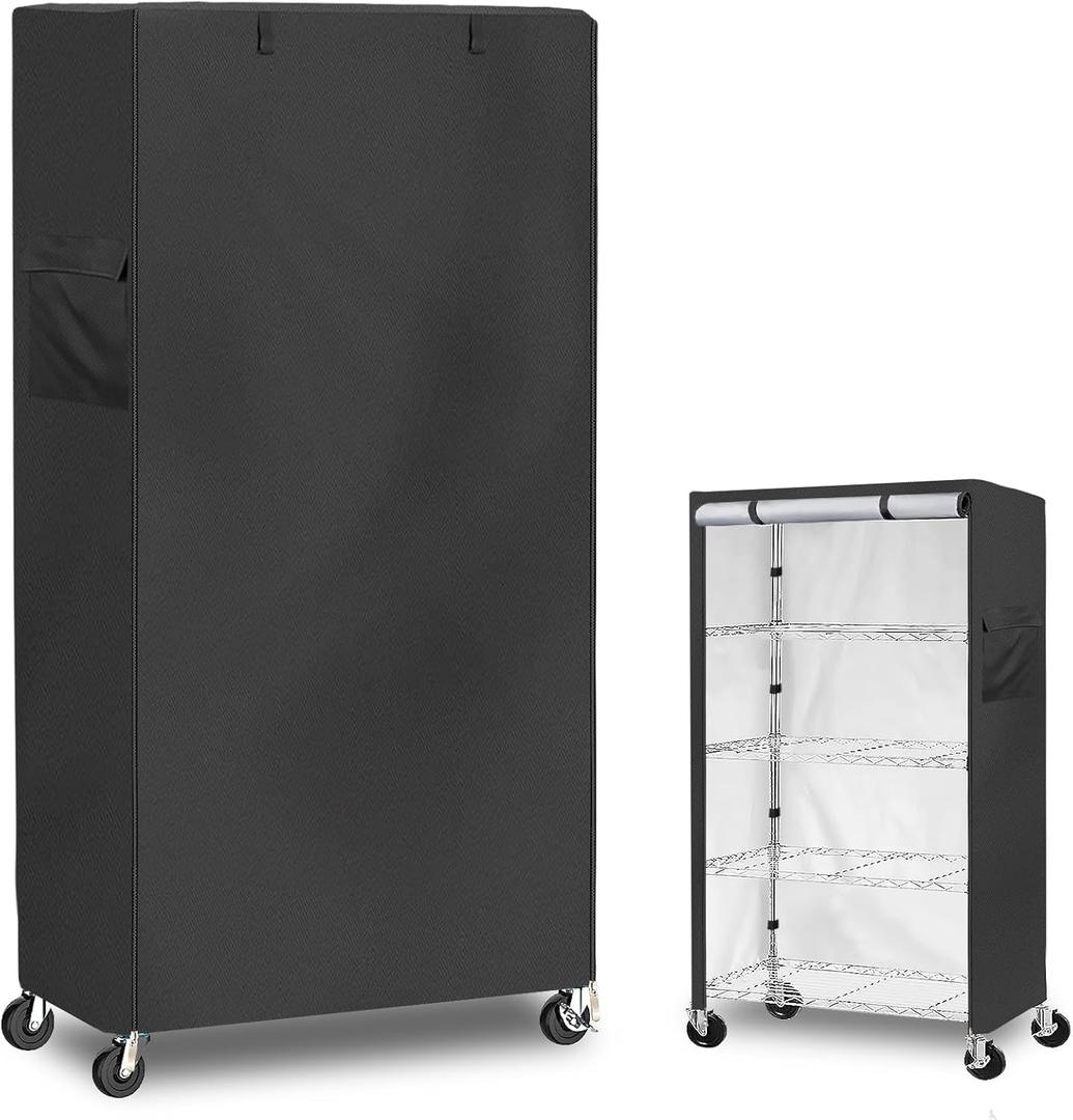 Waterproof Shelf Cover,600D Heavy Duty Dustproof Storage Wire Rack Covers, Outdoor Shelving Covers for Wire Shelves with Zipper  (60"W x 24"D x 72"H, Black)