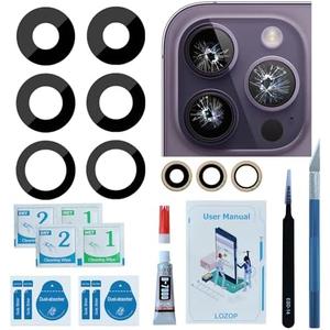 LOZOP 2 Sets Rear Camera Lens Glass Replacement with Adhesive Pre-Installed Compatible for iPhone 14 Pro /14 Pro Max (3 Pieces/Set) with Repair Tools and Installation Manual