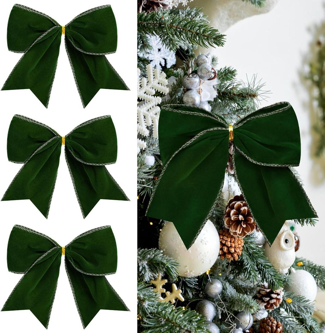 Roberly 18 Pcs Christmas Decorations Velvet Bows for Christmas Tree, 6 Inch Vintage Green Bows Ribbon Ornaments for Garland Gift DIY Crafts Xmas Wreaths Wrapping Outdoor Indoor Home Decor (2.5" Wide)