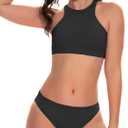 Beautikini Period Swimwear Two Piece Sporty Swimsuit Bikini Menstrual Leakproof Bathing Suit for Teen Girls (Medium, Black)