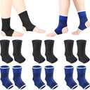 Loopeer 6 Pairs Kid Compression Ankle Brace Knitted Breathable Ankle Support Sleeve Socks Plantar Fasciitis Braces for Girls Boys Kids Sprained Running Fitness, Blue and Black