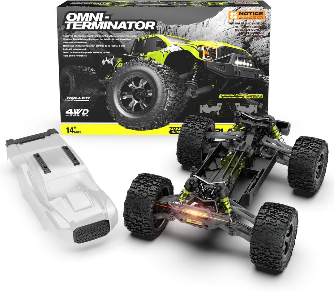 CROBOLL Mini 1:10 Carbon Fiber RC Car Roller for Adults, 4X4 Off-Road RC Truck with Central Differential Transmission Structure, All Terrain RC Monster Truck Supporting the Battery with Different Sizes