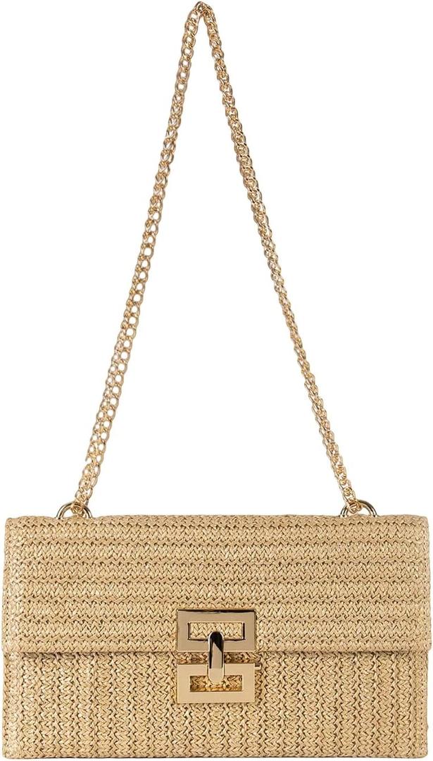 Verdusa Women's Straw Shoulder Bags Woven Clutch Purse Summer Beach Handbags (Khaki)