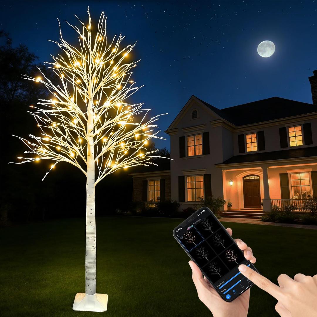 Smart 6FT Lighted Birch Tree with WW LED Lights for Christmas Decor, APP & Button Control, Music-Sync, Smart Timer, Multi-Tree Group Control, Indoor & Outdoor Decoration for Room Yard Patio Wedding