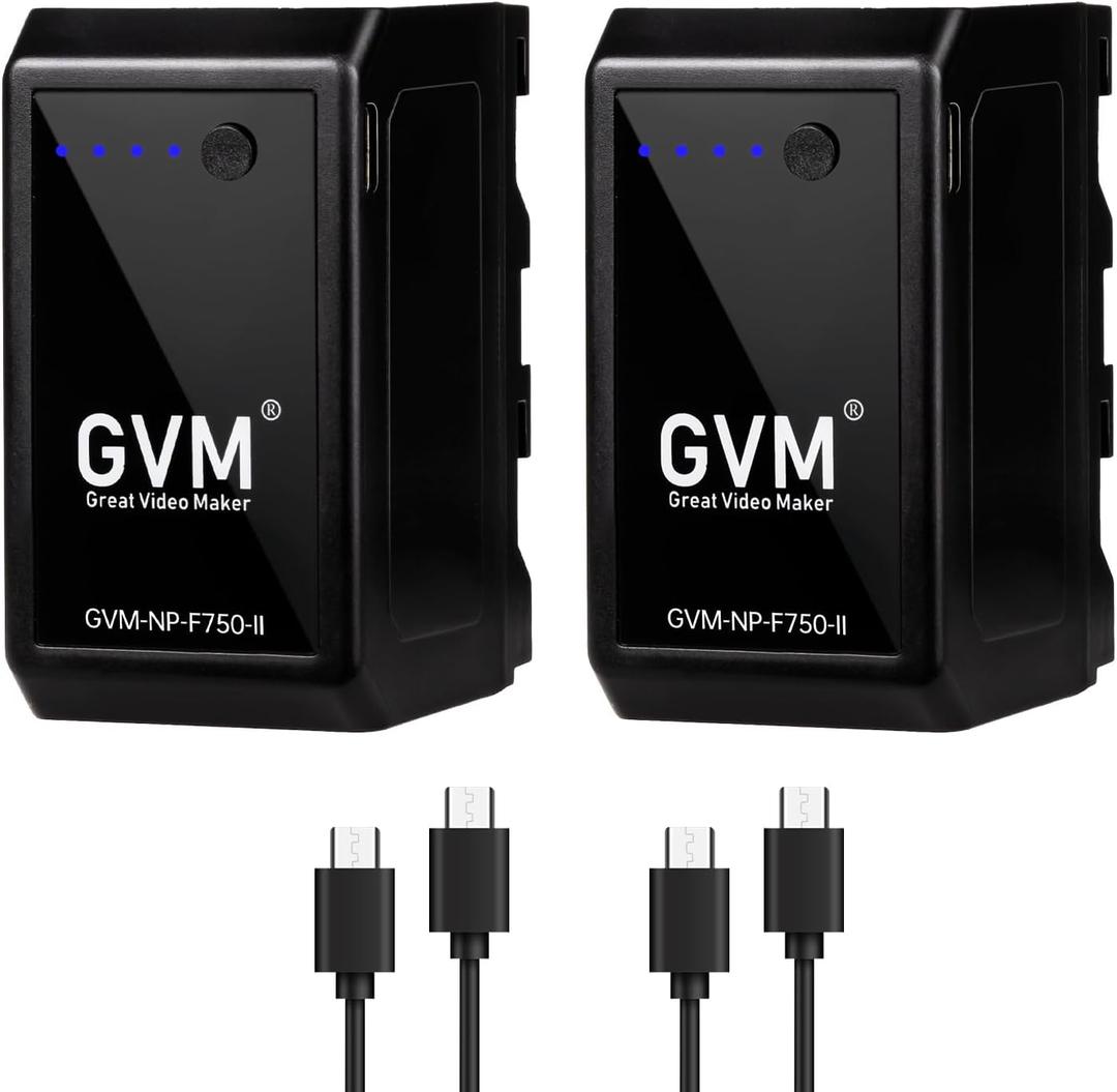 GVM 2 Packs NP-F750 Replacement Batteries with Rechargeable USB-C Cables, Travel Chargers for NP-F975, NP-F960, NP-F950, NP-F930, NP-F770, NP-F750, NP-F550, DCR, DSR, HDR, FDR, HVR, HVL and LED Light