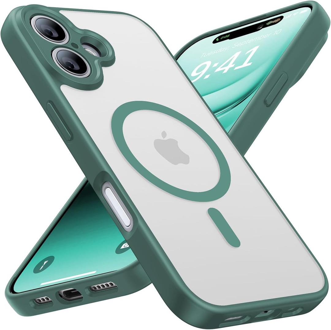 Magnetic for iPhone 16 Case [Full Camera Protection][Military-Grade Protection][Compatible with MagSafe] Shockproof Protective Slim Phone Case for iPhone 16, Night Green