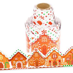 36 Ft Christmas Bulletin Board Border Roll, Christmas Gingerbread House Bulletin Border Trim for Classroom Home Office Window Bulletin Board Holiday Birthday Party Favor Decoration