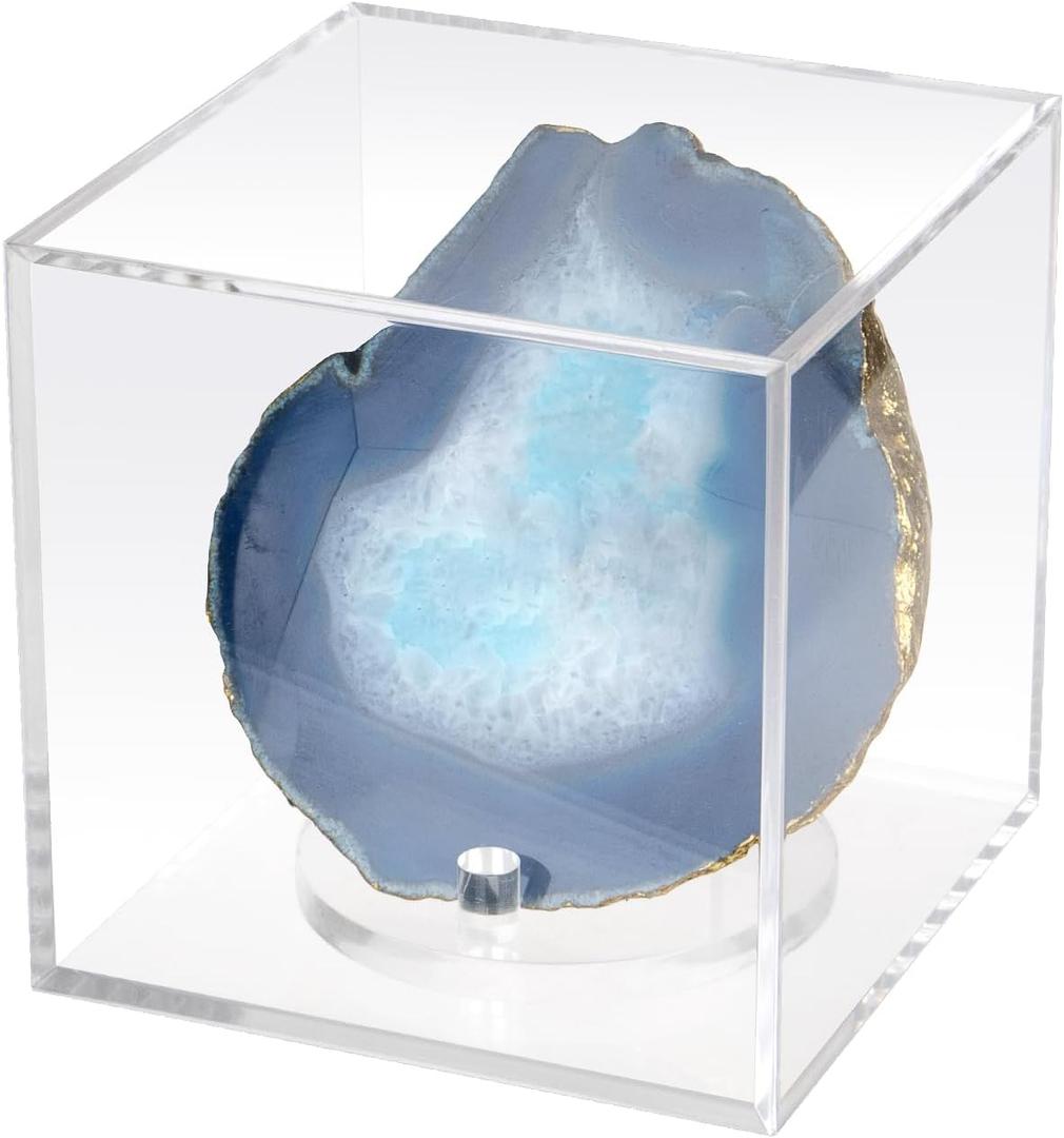Clear Acrylic Mineral Geode Fossil Coral 3-Peg Round Holder Dustproof Box, Painted Rock Agate Crystal Small Collectibles Display Stands Easel, Multiple Display Box (Large-5x5x5in, 1 Pc)