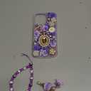 iFiLOVE for iPhone 15 Pro Max Bling Diamond Case with Flower Strap, 3D Luxury Sparkle Glitter Crystal Rhinestone Pearl Love Rose Wristband Bracelet Case Cover for Girls Women Kids (Purple)