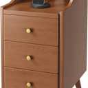 Narrow Nightstand, Walnut Solid Wood Small Thin Nightstand Narrow Bedside Tables for Small Spaces Living Room, Mid Century Modern Slim Skinny Nightstands with 3 Drawers, Night Stand (12in*24in)