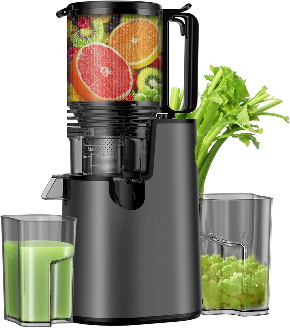 Cold Press Juicer, Juicer Machines with 5.4" Wide Feed Chute for Juice Extractor, Professional Slow Masticating Juicer for Whole Vegetables & Fruits with High Juice Yield, Easy to Clean (Black)