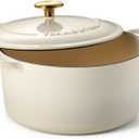 Tramontina Bestow Enameled Cast Iron Dutch Oven Pot with Lid, Round 5.5-quart, Latte with Gold Knob