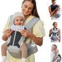 MOMTORY Baby Carrier - Newborn to Toddler, 6-in-1 Safety-Certified Carrier with Hip Seat, Detachable Baby Holder, Soft Ergonomic Support for 7-50lbs - Grey