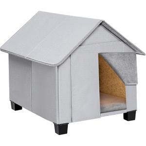 Outdoor Dog House, Elevated Foldable Dog Cave Bed with Removable Plush Mat for Medium Dogs and Cats Up to 20.8 Inches Long