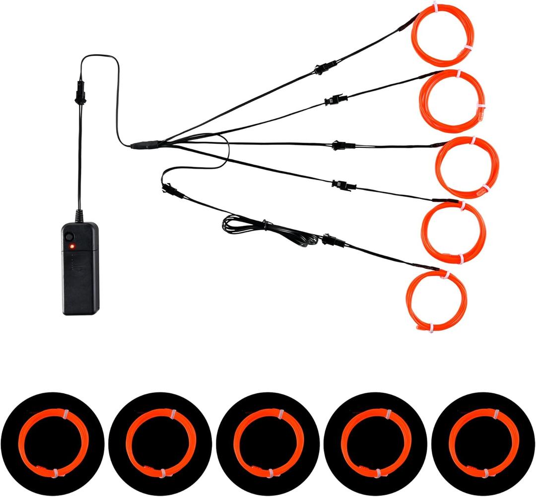 LED Neon Light 5-in-1 Meter EL Wire, Glowing Decoration Wire for Birthday Parties, DIY, Rave Occasions, Festivals, Gifts (Red)